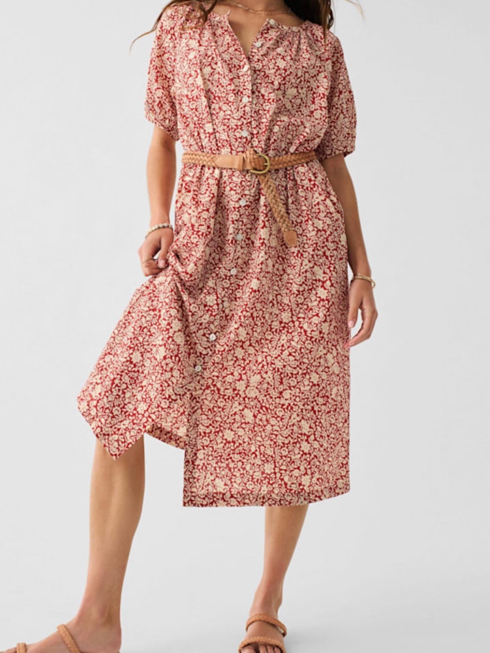 Faherty Carmel Tandoori Spice Organic Cotton Sunrise Floral Women's Dress Large